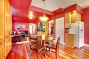 Red Kitchen with Cherry Hardwood